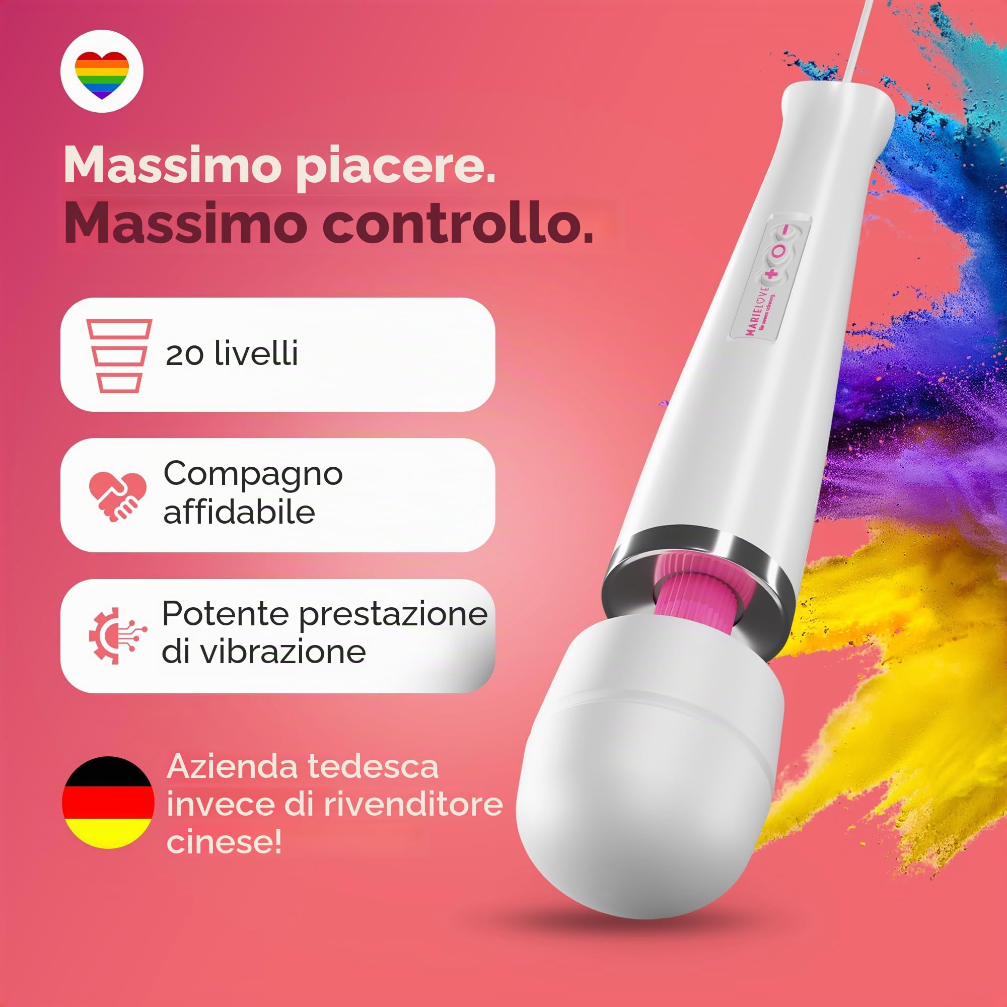 MARIELOVE Magic Wand Massaggiatore – Massaggiatore ad alte prestazioni a rete | 20 livelli | Forte vibrazione e testa flessibile in silicone | ideale per rilassamento muscolare, massaggio al collo