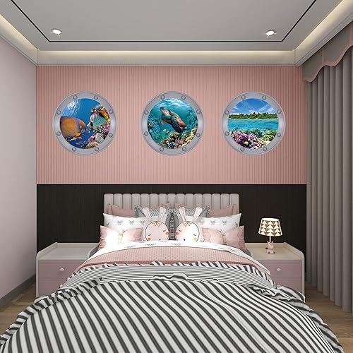 Miniatura 4 de 3 calcomanías de animales del océano, decoración de pared, calcomanías de pared para despegar y pegar, patrones de peces, tortugas oceánicas