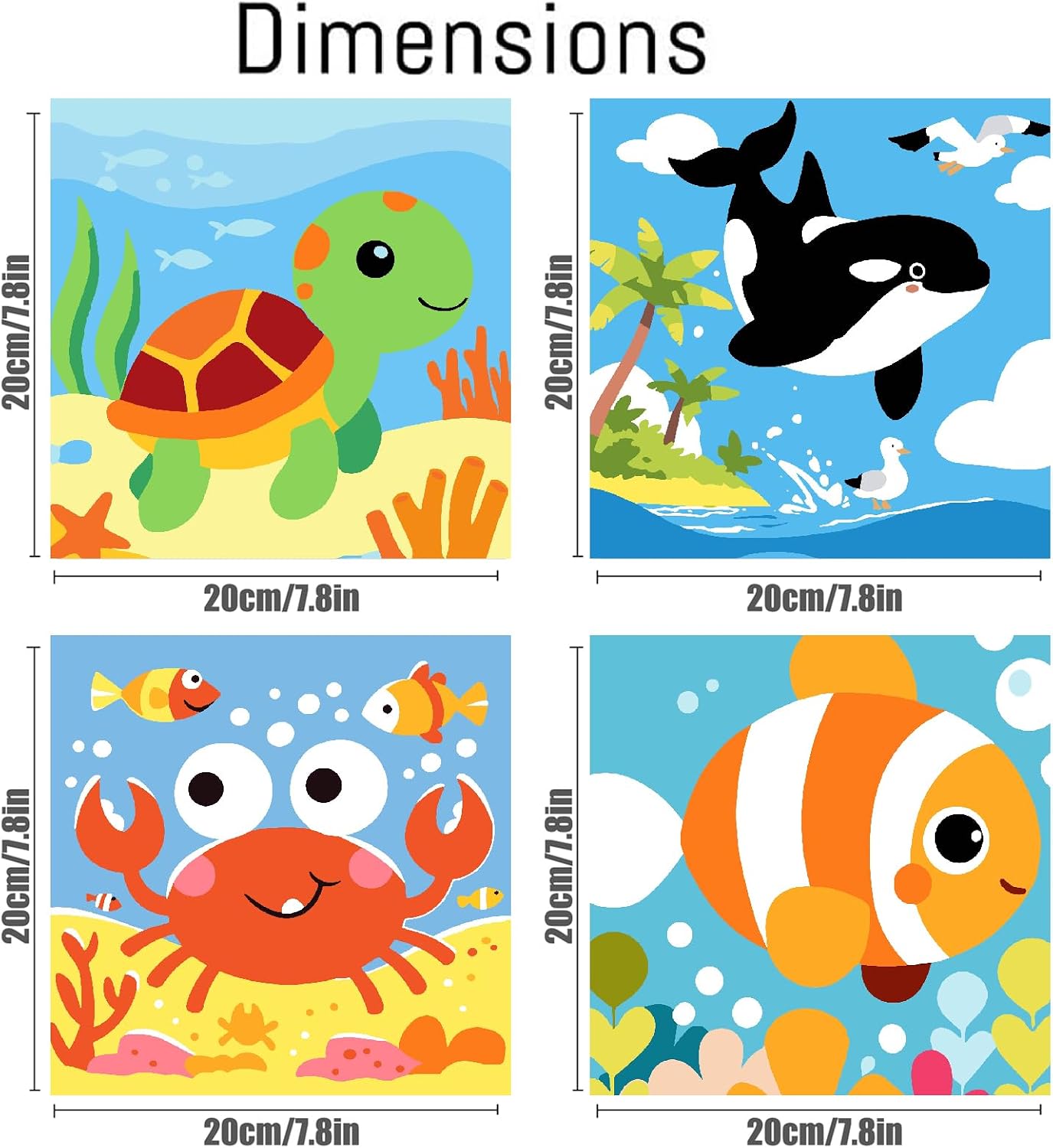 FQOVKYN 4 Pack Paint by Numbers Kit for Kids with Frame, Cute Marine Animals Kids Paint by Numbers Ages 4-6-8, Easy DIY Acrylic Oil Painting by Number for Gift Home Wall Decor(8x8 inch) image 2