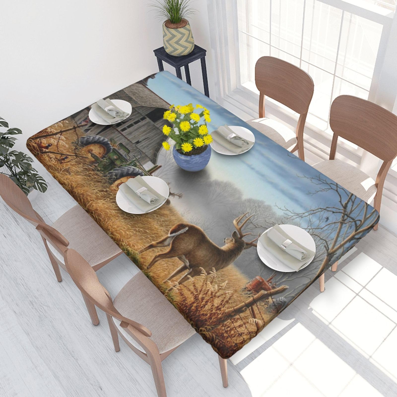 WKSGDSG Fitted Tablecloth For Dining Room 4ft, Elastic Edged Table Cover