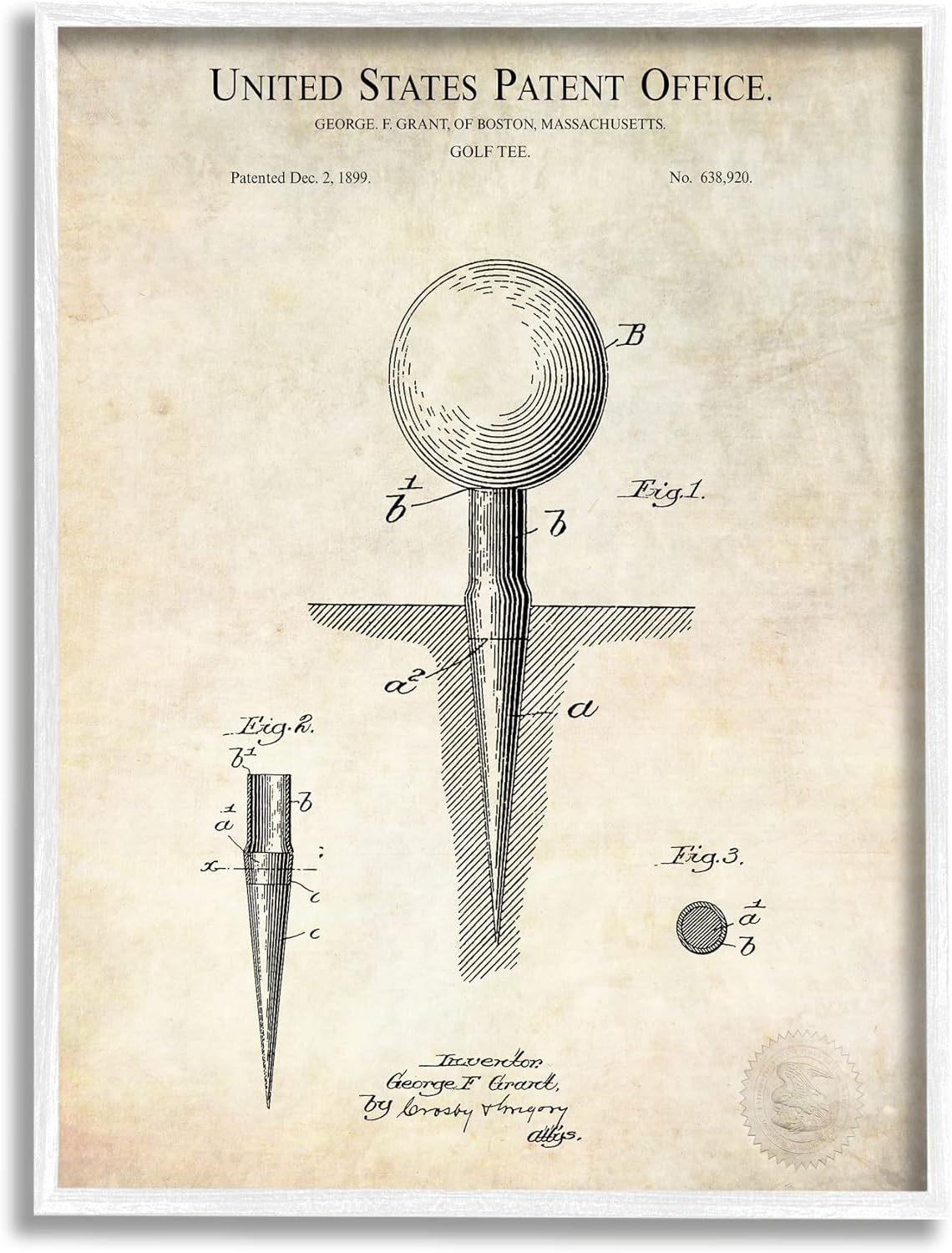 Stupell Industries Golf Ball Tee Patent Blueprint Diagram Outline, Design by Karl Hronek