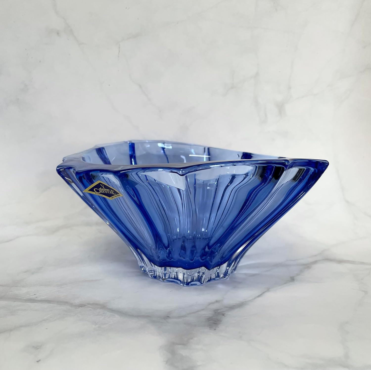 Treasury Bowl Vase 7 inch,Crystal Glass Desert Dish ,Home Decor, Centerpiece Blue Fruits Bowl,Bohemia Czech Crystal Glass, Wedding Gift