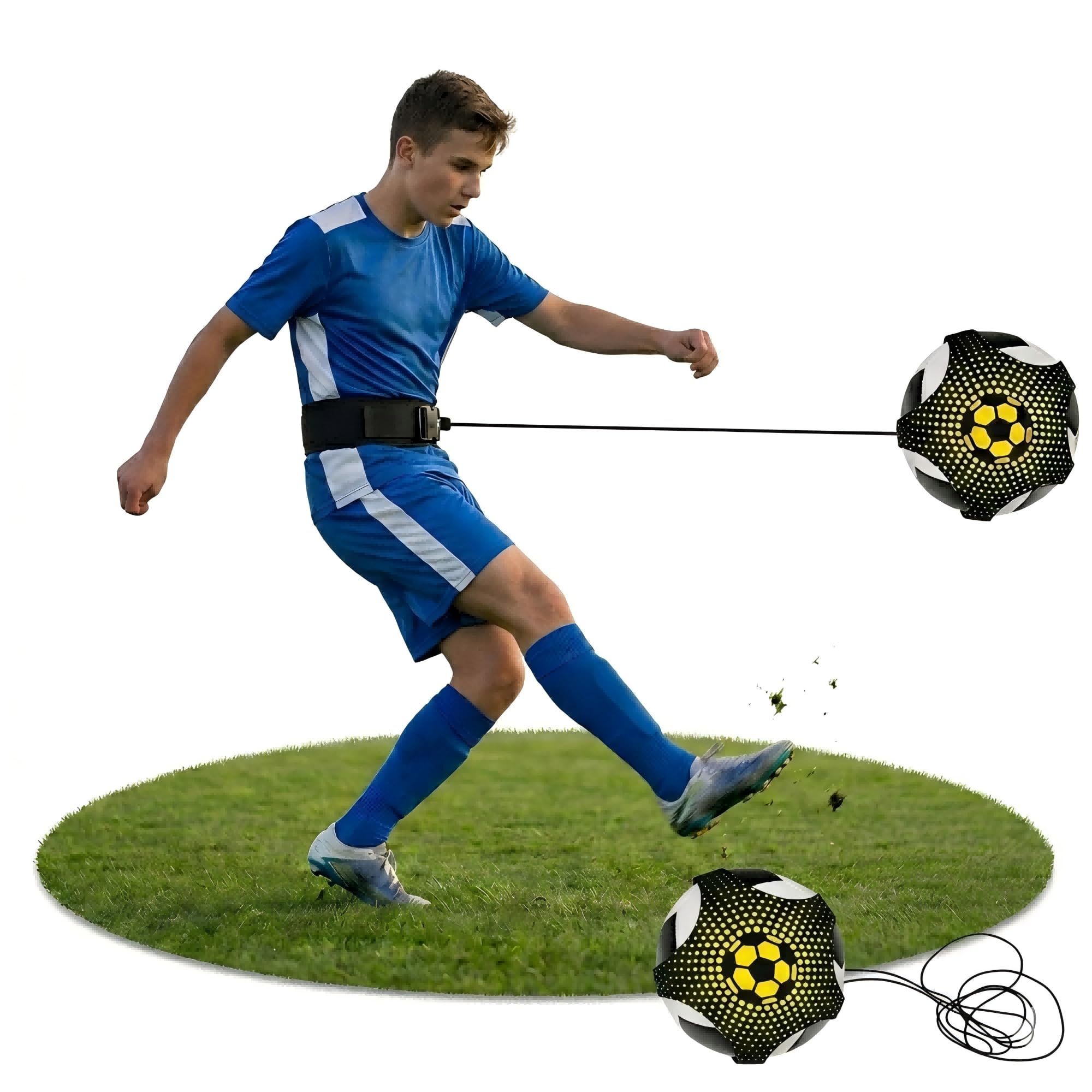 Entraîneur de Football Solo pour Enfants et Adultes - Aide au Jonglage et Contrôle de Balle - Ceinture Réglable avec Sangle Élastique pour Ballons Taille 3-5 - Idée Cadeau Sport (Ballon Non Inclus)