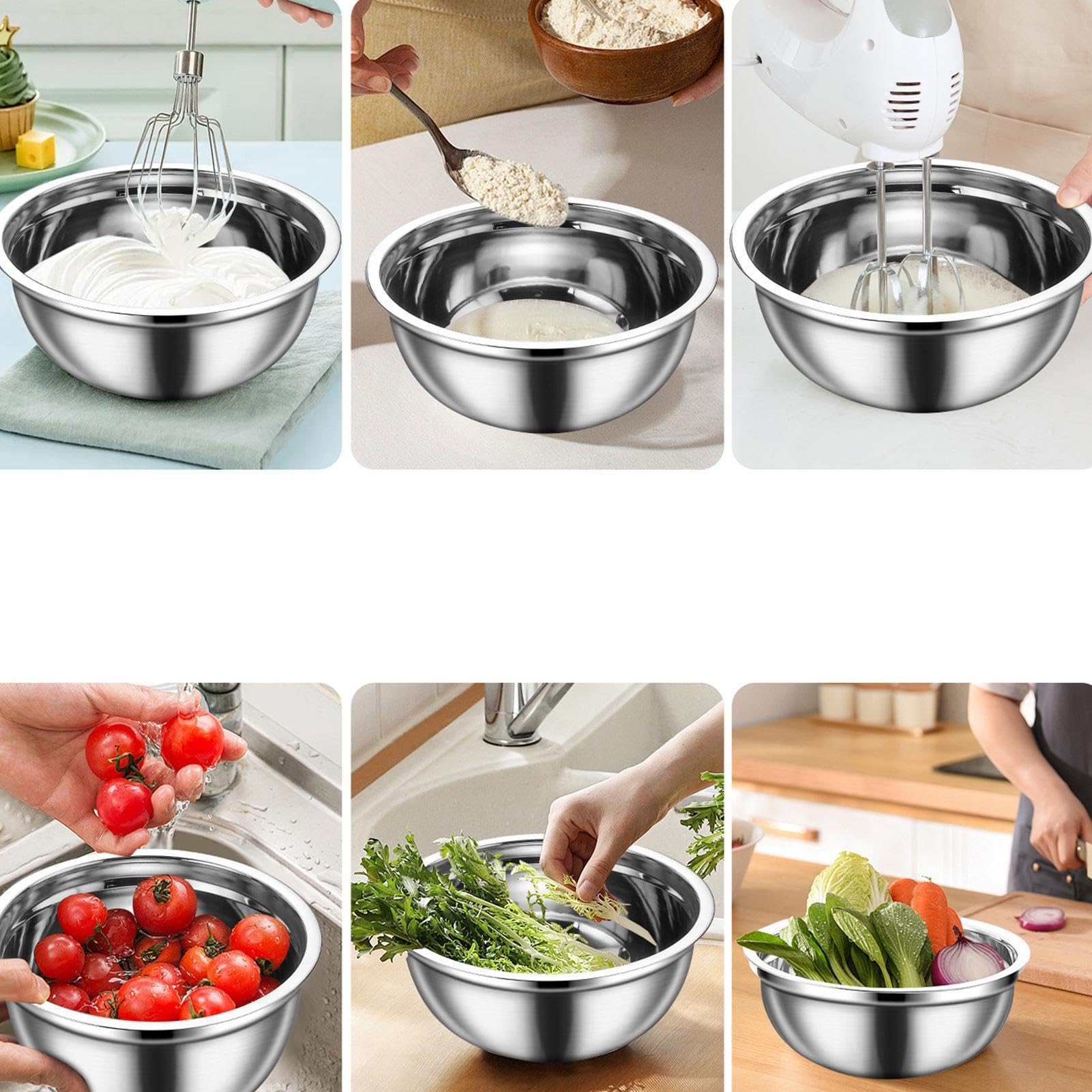 Ciotole in Acciaio Inossidabile per Mescolare Antiscivolo, Lavastoviglie e | Per Casa, Frigo e Preparazione Alimenti Per Salse, Snack, Uova, Condimenti, Verdure, , Frutta