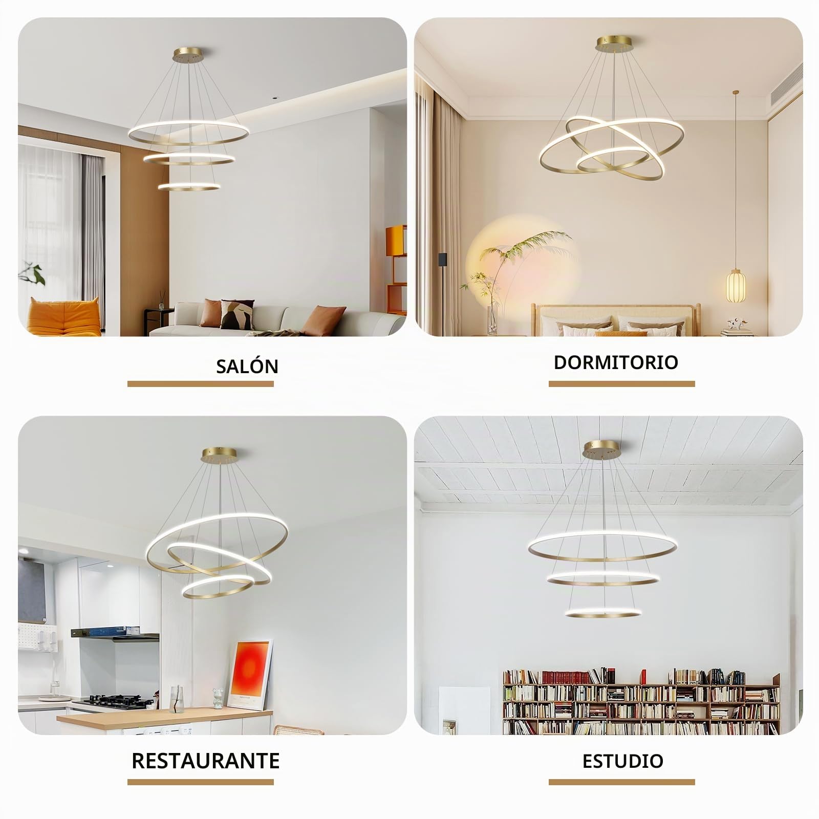 IluminacióN Colgante Led Para Sala De Estar,Accesorio De IluminacióN Colgante AcríLico Regulable De 3 Anillos,Isla De Cocina Dorada Para Techo,Sala De Estar,Dormitorio,VestíBulo De Entrada 40+60+80 Cm