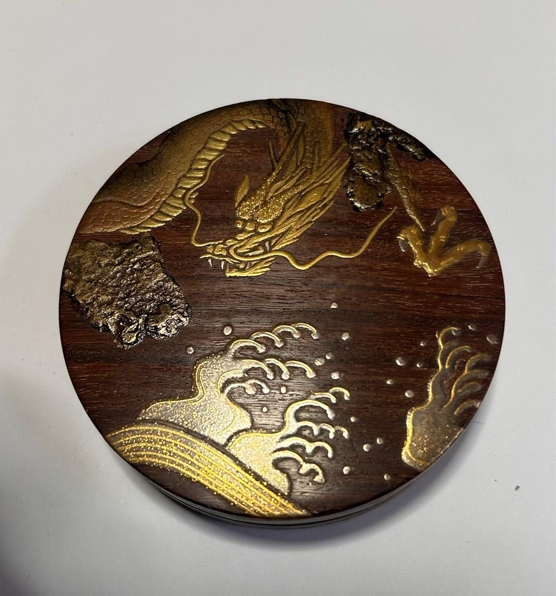 紫檀材　本金蒔絵躍動波龍　最高蒔絵蓋物 紫檀材 龍蒔絵 本金 最高級 紫檀材 本金蒔絵躍動波龍
