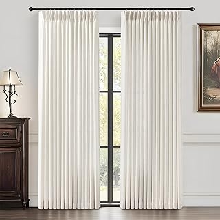 Pinch Pleated Linen Curtains 84 Inches Long for Living Room, Natural Lig...