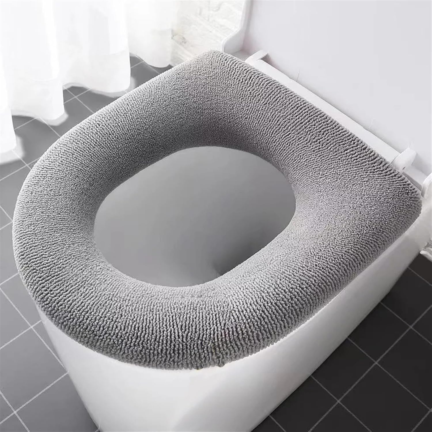 Toilet Seat Cover Pure Color Pumpkin Pattern Closestool Mat Soft Warm Toilet Seat Cushion Bathroom Toilet Accessories (Size : Dark Grey)