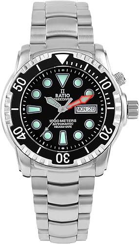 RATIO FreeDiver Helium-Safe Dive Watch Sapphire Crystal Automatic Diver Watch 1000M Water Resistant Diving Watch for Men