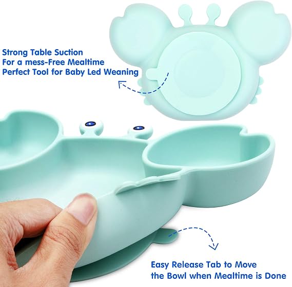 Silicone Suction Plate for Toddlers Toddler & Kid, Baby Bowl Dish Non-Slip Fits for Most Highchairs Trays, BPA Free Microwave Dishwasher Safe