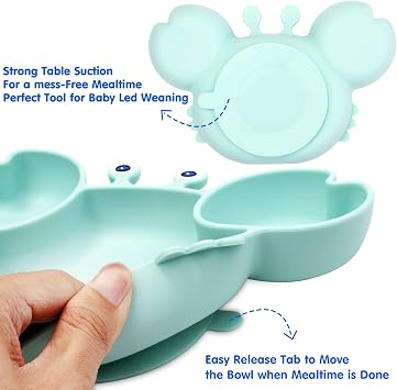 Silicone Suction Plate for Toddlers Toddler & Kid, Baby Bowl Dish Non-Slip Fits for Most Highchairs Trays, BPA Free Microwave Dishwasher Safe