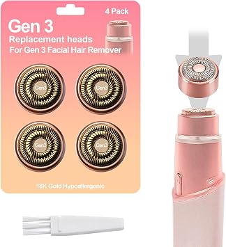 4-Pack Facial Rose Gold Gen 3 Replacement Heads for Flawless Hair Remover Generation 3, 18K Gold Double Blades
