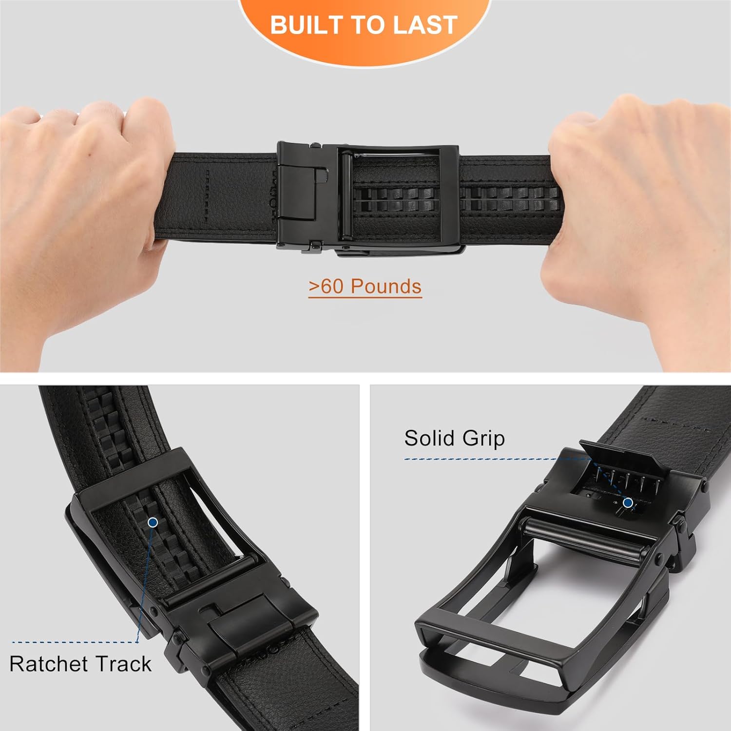GAEKEAO Ratchet Belt for Men Genuine Leather 1 3/8" - Micro-Adjust Buckle Trim to Fit Dress Belt Casual to Formal Gift Boxed - Image 2