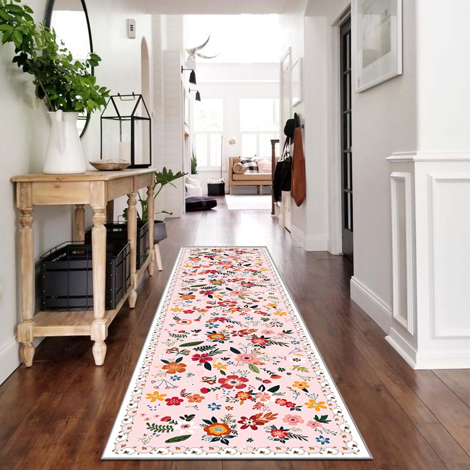 WTHYGB Alfombra de pasillo antideslizante para pasillo, lavable, 80 x 300 cm de largo, moderna alfombra de cocina, pasillo, cocina, pasillo, dormitorio, salón - rosa