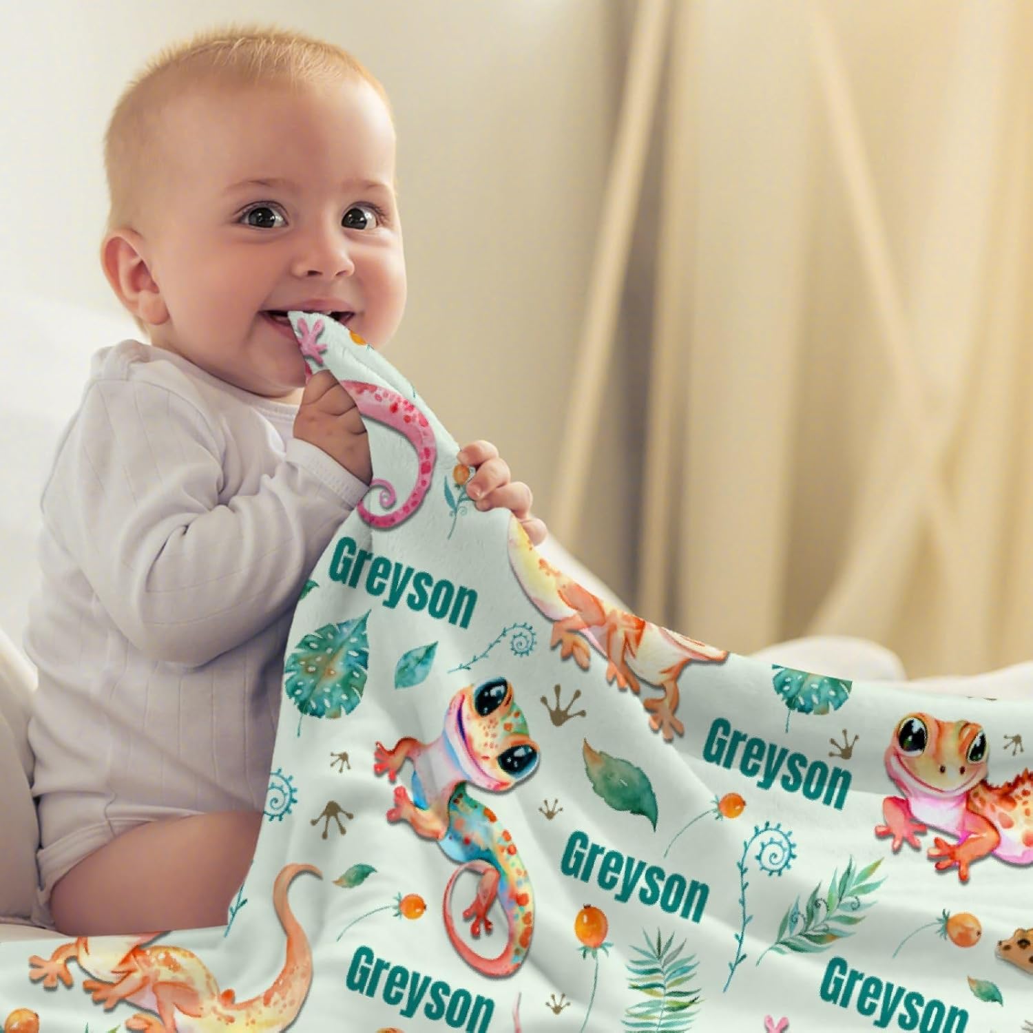 Briizy Custom Geckos Throw, Personalized Leopard Geckos Blanket Gifts, Customized for Couch/Sofa/Travel/Camping, Reptile Animal Throw Blanket Gifts, 60"x80" - Adults/Twin Size