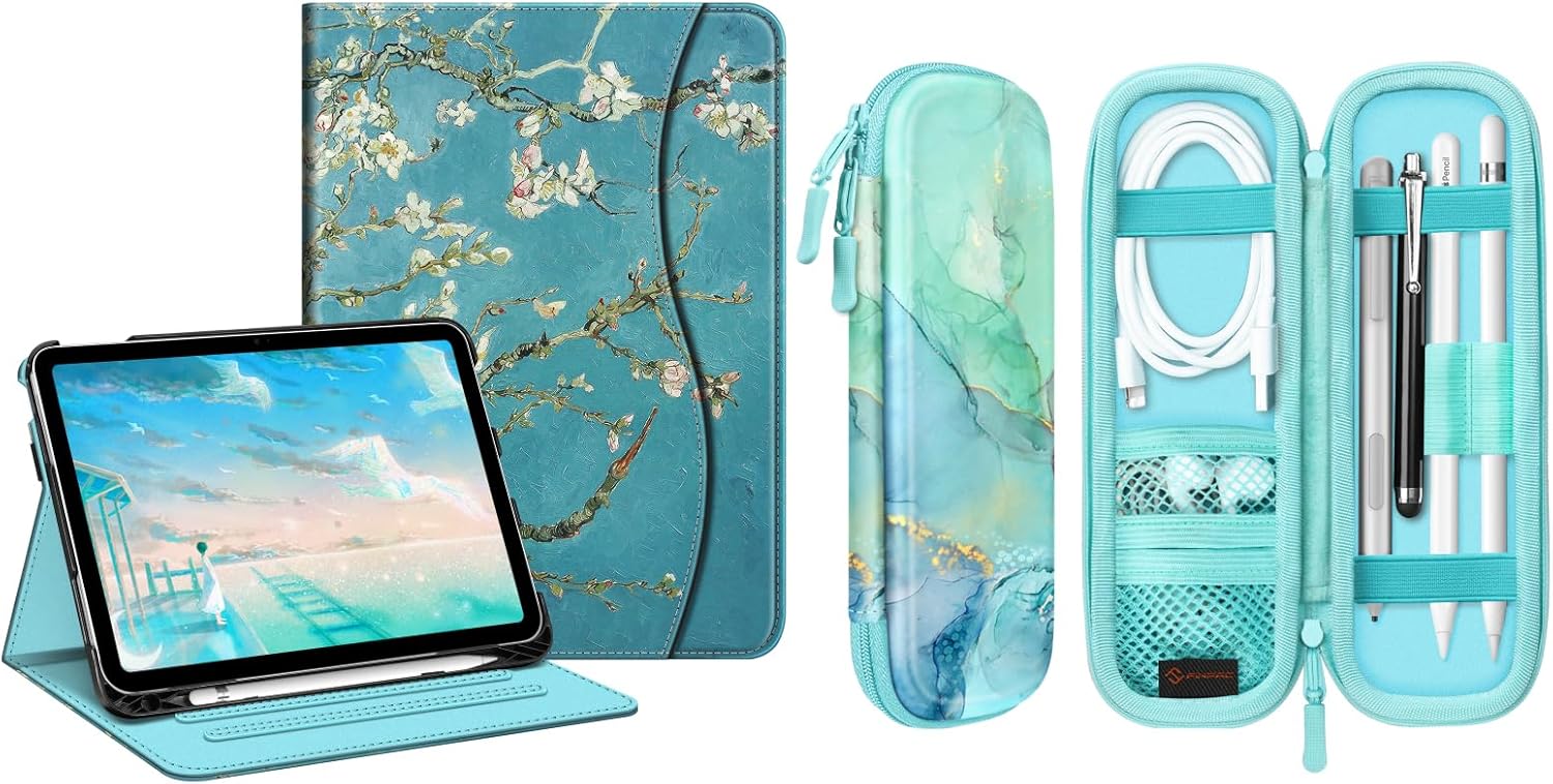 Fintie Multi-Angle Viewing Case for iPad (A16) 11th Generation 11 Inch (2025), iPad 10th Generation 10.9 Inch (2022 Bundle with Protective Carrying Bag Sleeve for Apple Pencil (1st and 2nd Generation)