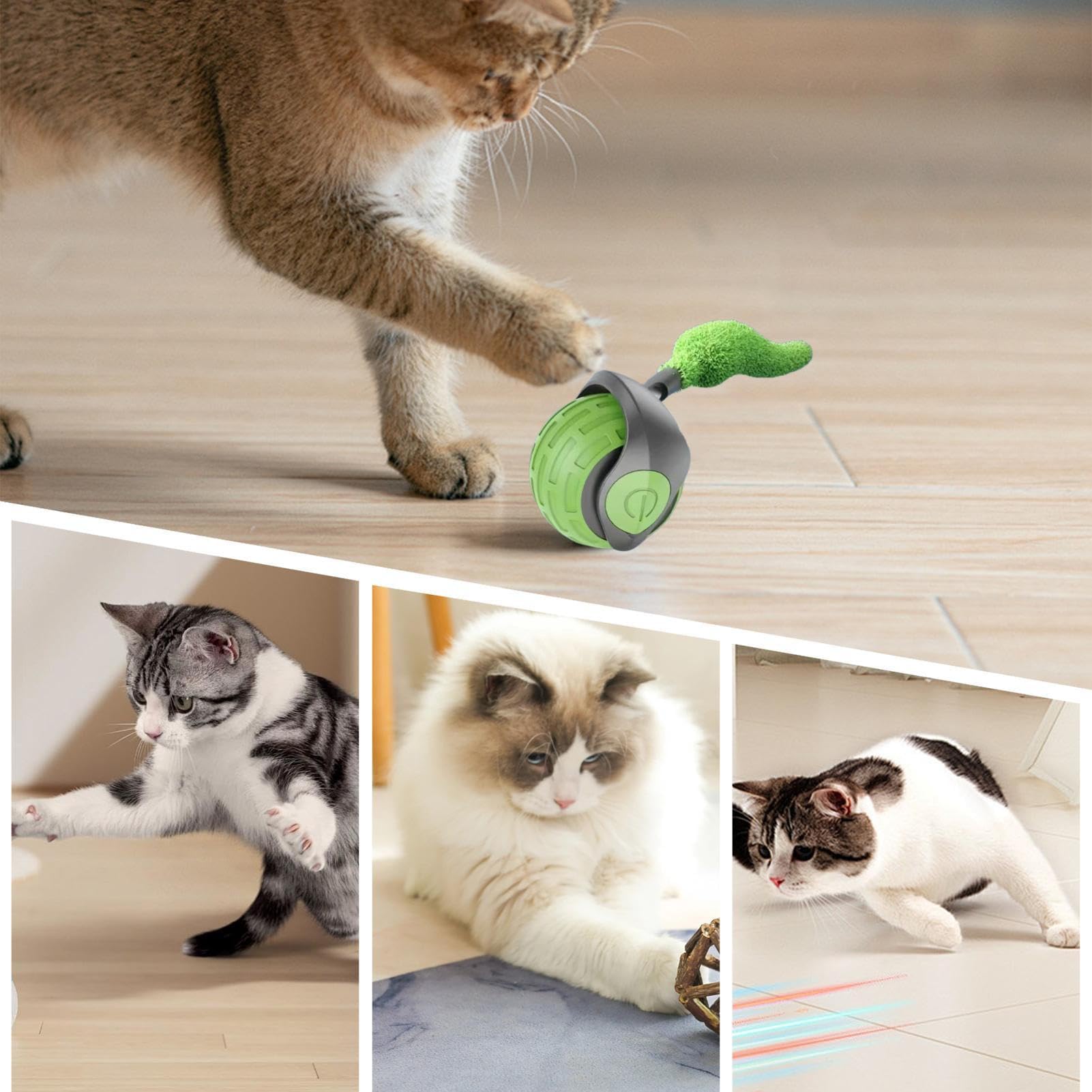 Juguetes para Gatos， Juguete automático de Bola rodante for Gatos con Ajuste 2 velocidades, Suministros estimulación for Gatitos y Mascotas(Green)