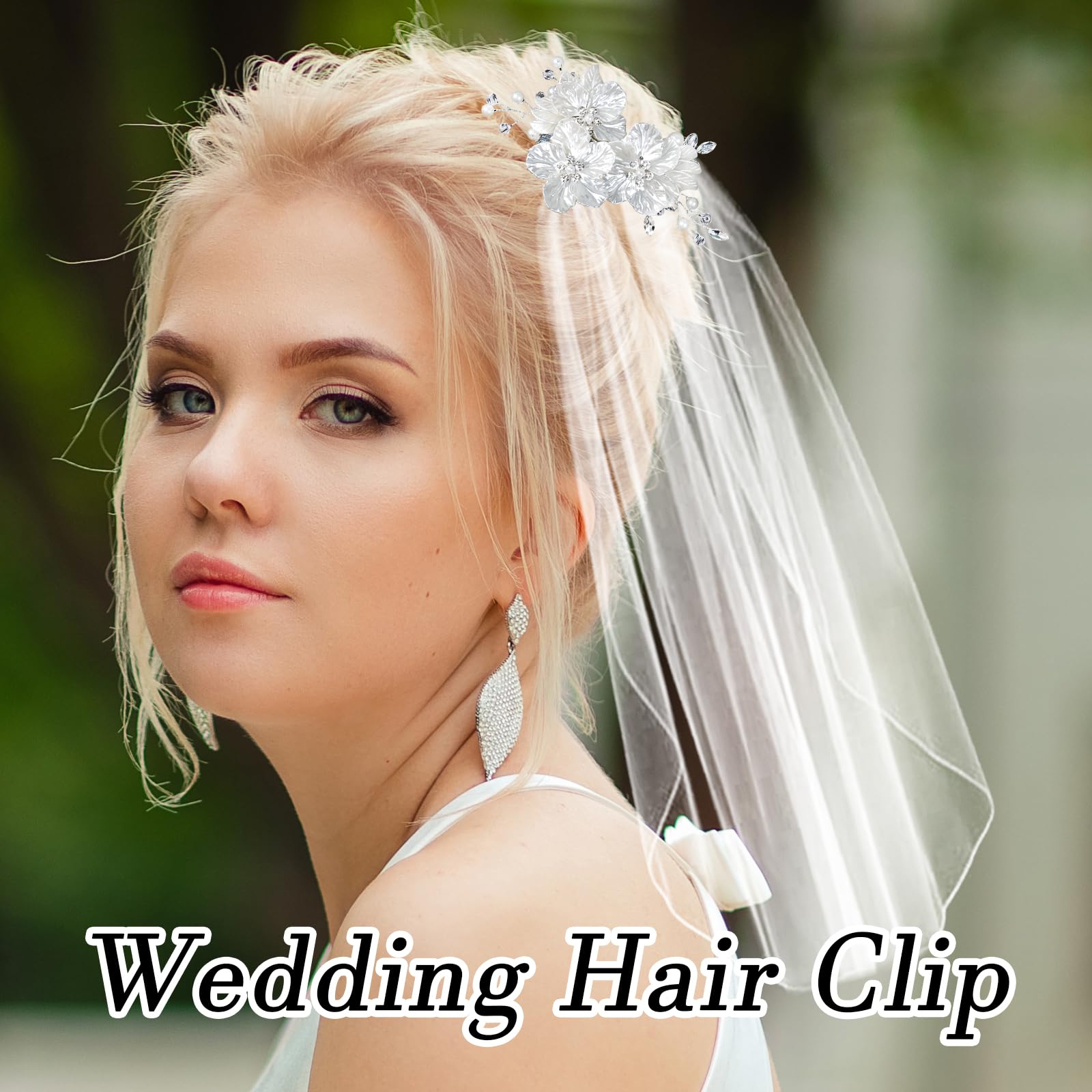 2Pcs Flower Bride Wedding Hair Clip Silver Piece Pearl Hair Clip Wedding Hair Accessories for Girls and Women Elegant Floral Hair Clips Crystal Fancy Hair Pins Bridal Rhinestone Barrettes Accessories - Image 3
