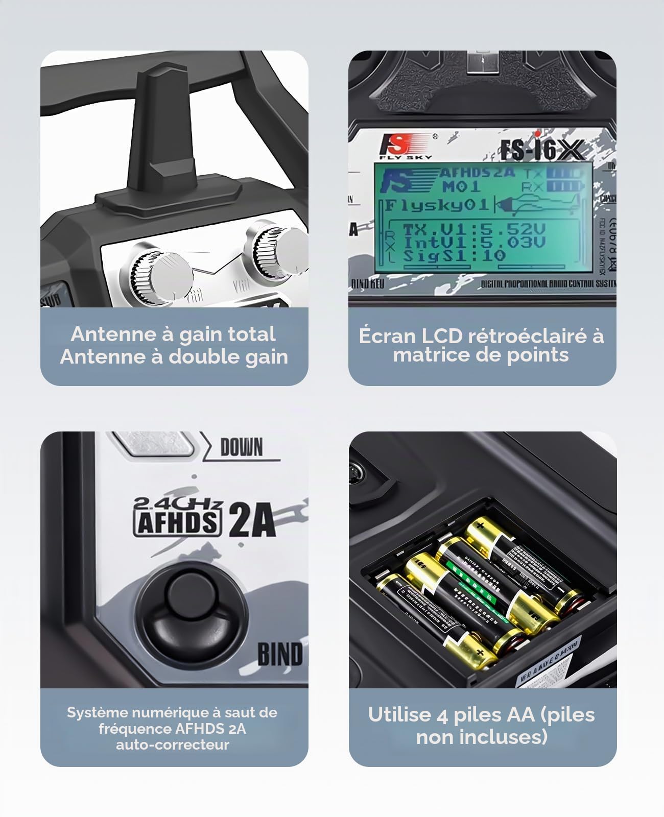 Émetteur RC Flysky FS-i6X avec récepteur FS-iA6B 2,4 GHz Radiocommande AFHDS 2A pour drone de course FPV quadricoptère RC, aile fixe, voiture RC, bateau RC (Mode 2)