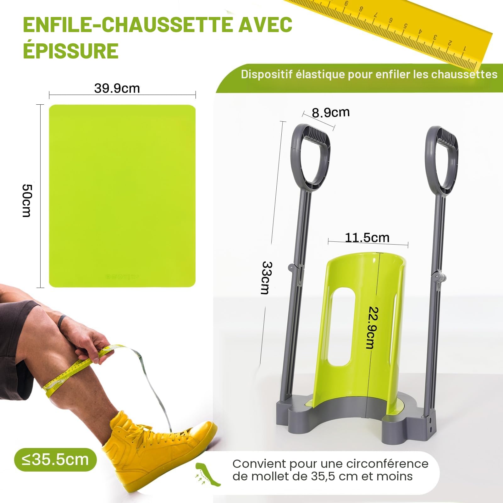 Aide à l'enfilage des bas de compression et des bas de contention, avec tapis antidérapant en silicone, retrait sans se pencher, avec gants spéciaux pour bas de compression