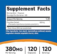 Vista 2 de Nutricost Feverfew Cápsulas de 380 mg, 120 cápsulas, aptas para vegetarianos, sin OMG y sin gluten