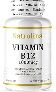Natrolina Vitamin B12 1000 mcg 100 Softgels with Folic Acid Supports circulatory function, healthy heart, and nervous system | Cyanocobalamin Vitamin B12 Supplements