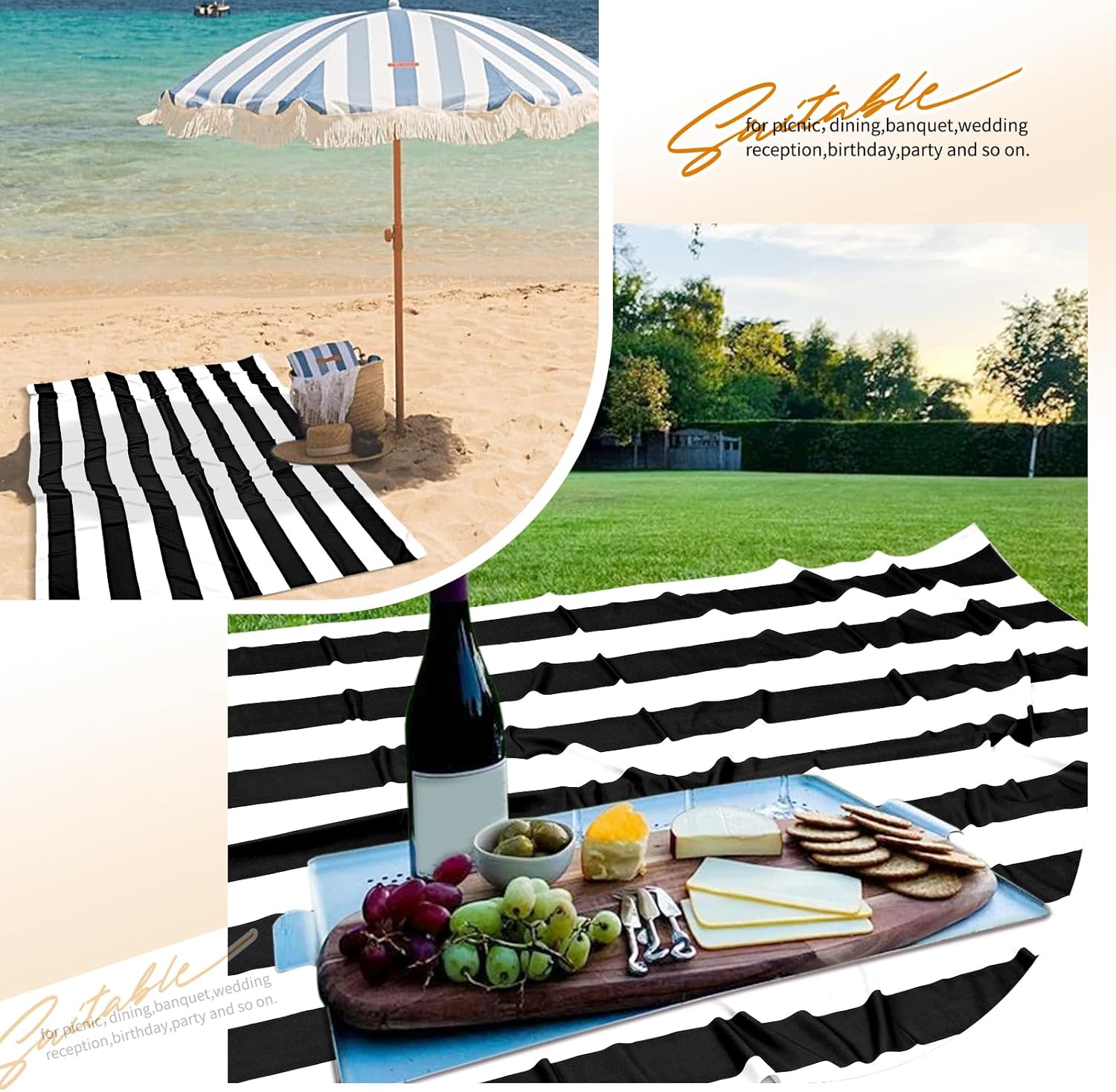 6 Pack Black and White Striped Tablecloth Rectangle 54x108inch Polyester Fabric Washable Table Cloth for Afternoon Tea Table Birthday Party Picnic Barbecue Gathering Indoor Outdoor Dining Decor