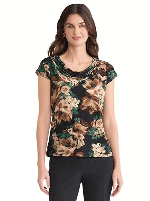 Kasper Womens Cap Sleeve Cowl-Neck Top