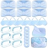 30 Pcs Spa Sleepover Party Supplies 6 Bow Makeup Headband 6 Plush Sleep Eye Mask 6 Velvet Scrunchies 6 Makeup Remover Cloth 6 Clear Cosmetic Bags for Women Slumber Party Favors (Blue)