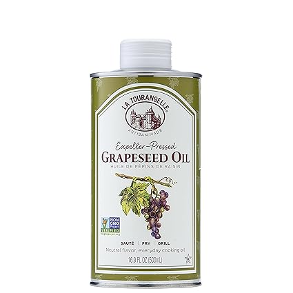 La Tourangelle, Expeller-Pressed Grapeseed Oil, High Heat Neutral Cooking Oil, Cast Iron Seasoning, Also Great for Skin, Hair, and DIY Beauty Recipes, 16.9 fl oz