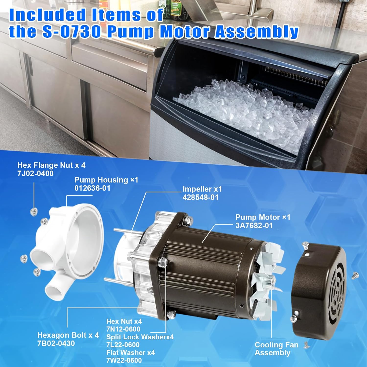 Replace for Hoshizaki S-0731, HOSS-0731, 900-SD, 212797A01, 215693A01, 215693A02 Ice Machine Motor, Water Pump Motor Assembly 120V 60W (S-0731)