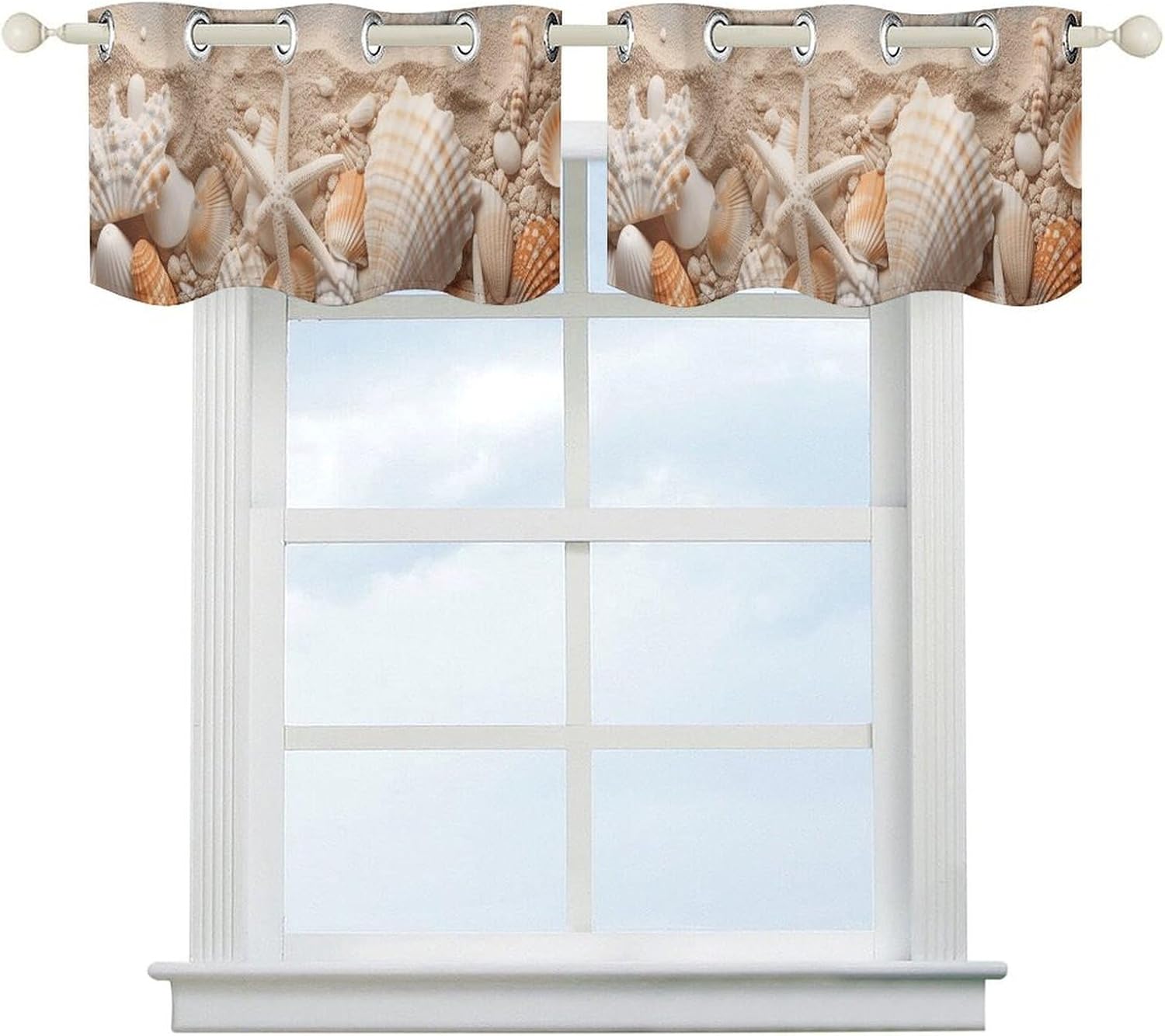 Sea Shells and Starfish Valance for Windows, 2 Pack Kitchen Curtains Modern Home Decor, Soft Blackout Window Curtains for Living Room & Bedroom, 18 X 52 Inch