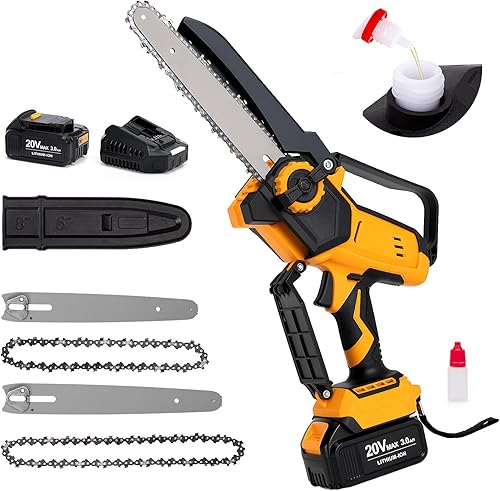 Mini Cordless Chainsaw for Dewalt Battery 20V MAX, 8" & 6" 2-IN-1 400W Electric Brushless Chainsaw with 3000mAh Batteries & Auto Oiler Hand Saw for