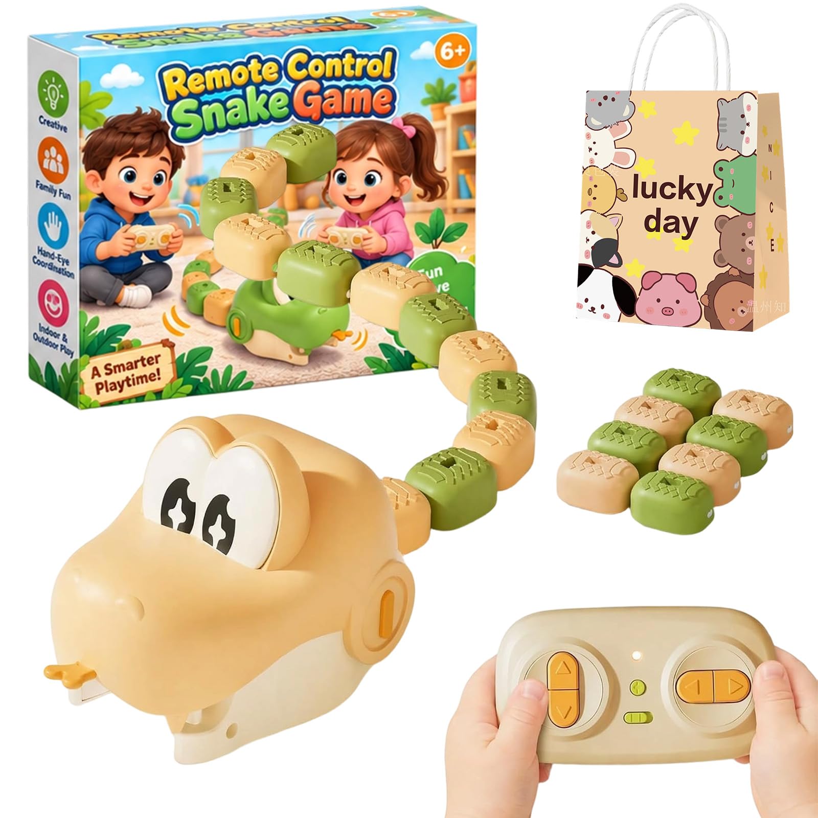 Remote Control Snake Game, Magnetic Greedy Snake Toy Eating Itself, USB Rechargeable with Lights & Sounds, Interactive Magnetic Snake Game for 2-Player, Parent-Child Play and Family Play，Yellow