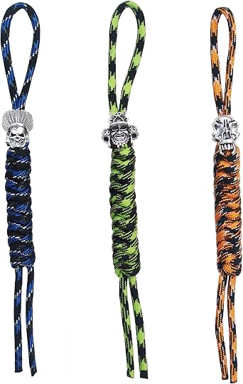 Knife Lanyards with Skull Bead, Compact EDC Knife Paracord Braided Rope Lanyard Product,Pack 3 pcs