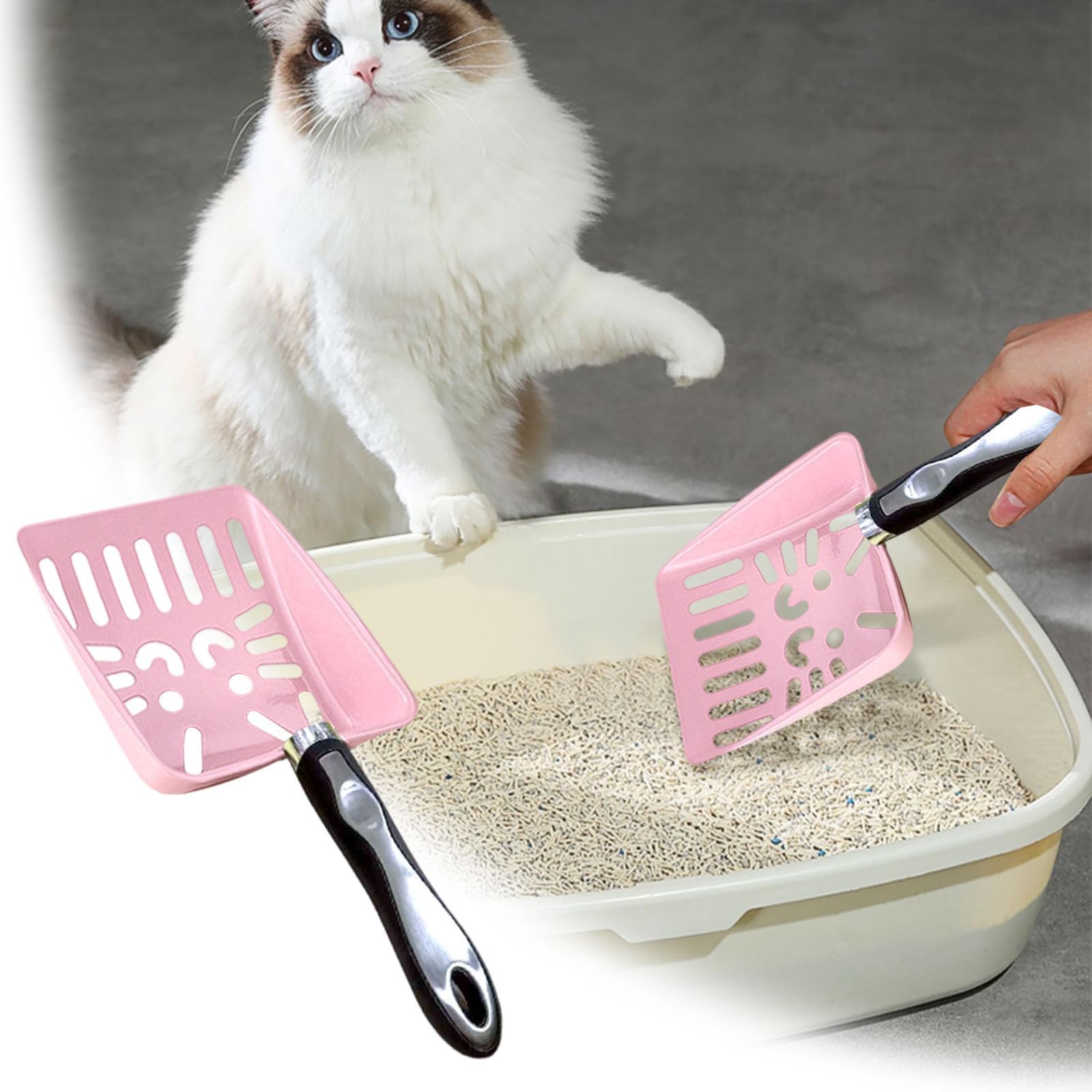 Scoop for Cat Litter, Metal Kitten Pooper Shovel, Ergonomic Stainless Steel Cat Litter Scoop for Toilet, Litterbox, Outdoors, Indoors Training (Pink)