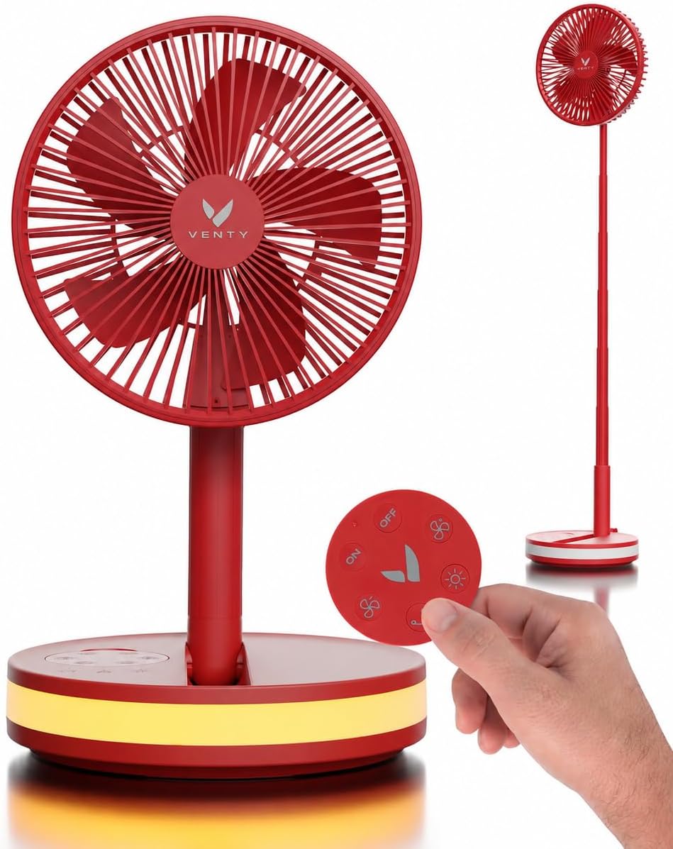 VENTY Portable Fan - Wireless Battery Operated Fan - 4 Speeds - LED Lighting - Carry Case & Remote Control - Cruise Travel - Outdoor Travel RV Power Bank With USB-C Port (Mint with Case)