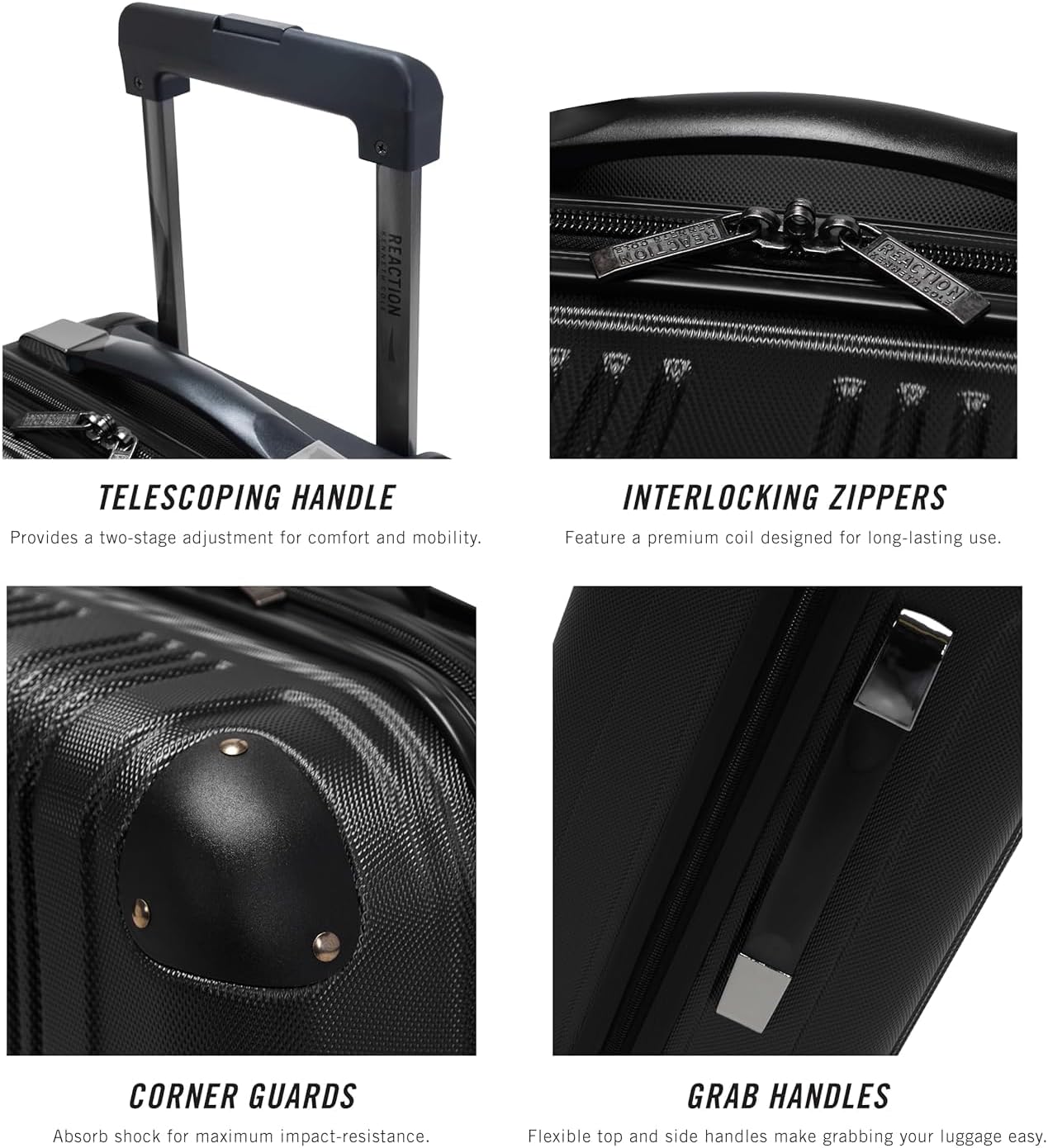 Kenneth Cole REACTION Out of Bounds Lightweight Hardshell 4-Wheel Spinner Luggage, Midnight Black, 20-Inch Carry On