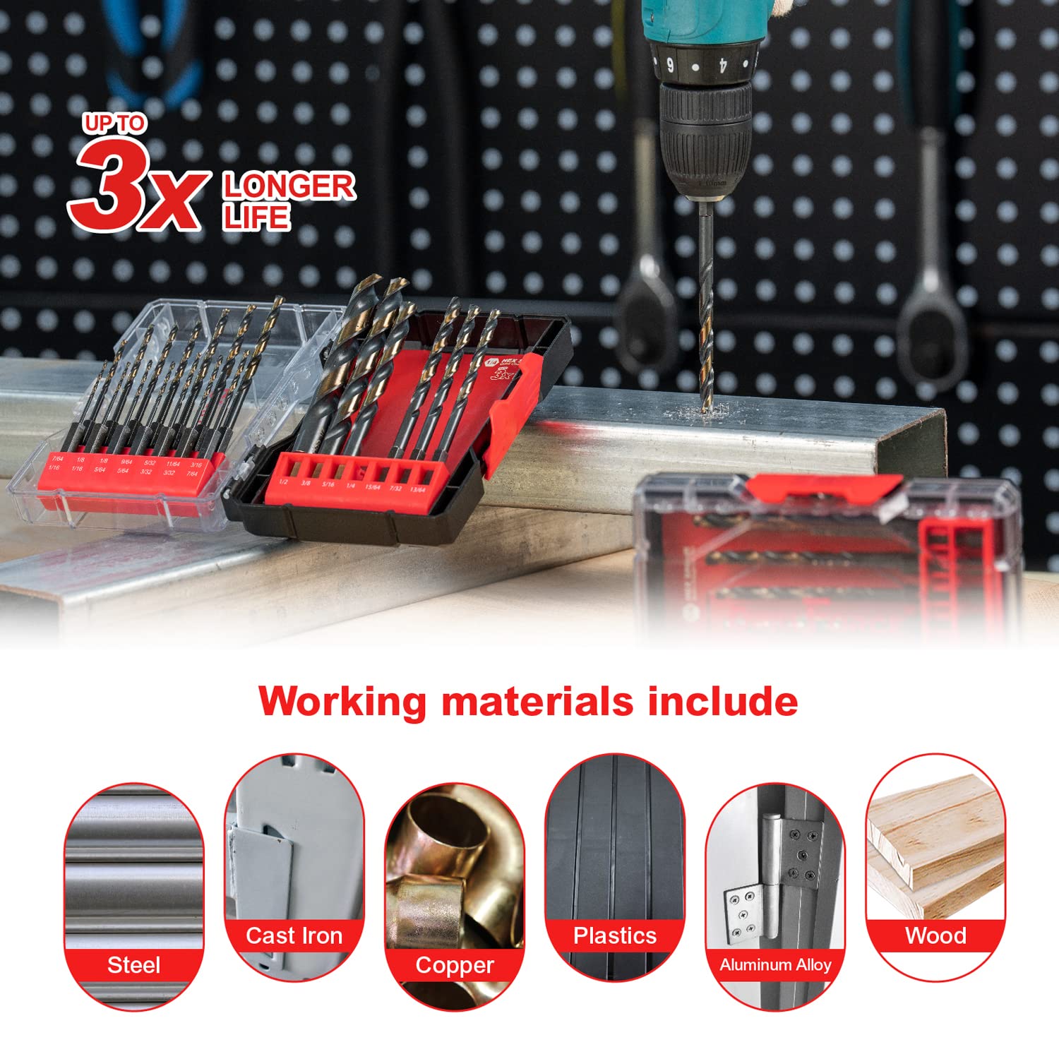 21PCS Impact Hex Drill Bit Set, Black Gold HSS Quick Change Impact Driver Drill Bit Set for Copper, Aluminum, Zinc Alloy, Wood, Plastic 1/16"-1/2"