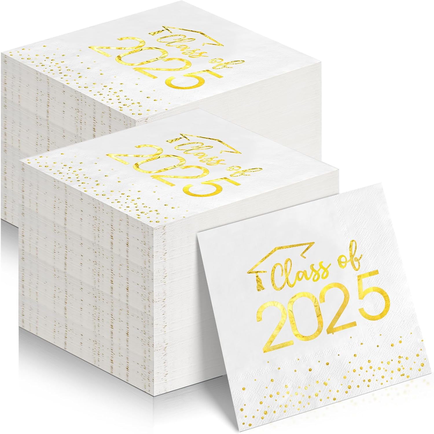200Pcs Class of 2025 Graduation Napkins, Disposable Congrats Grad Paper Napkins Square Foil Dot Hand Towels for 2025 High School University College Graduation Party Decorations (Gold)