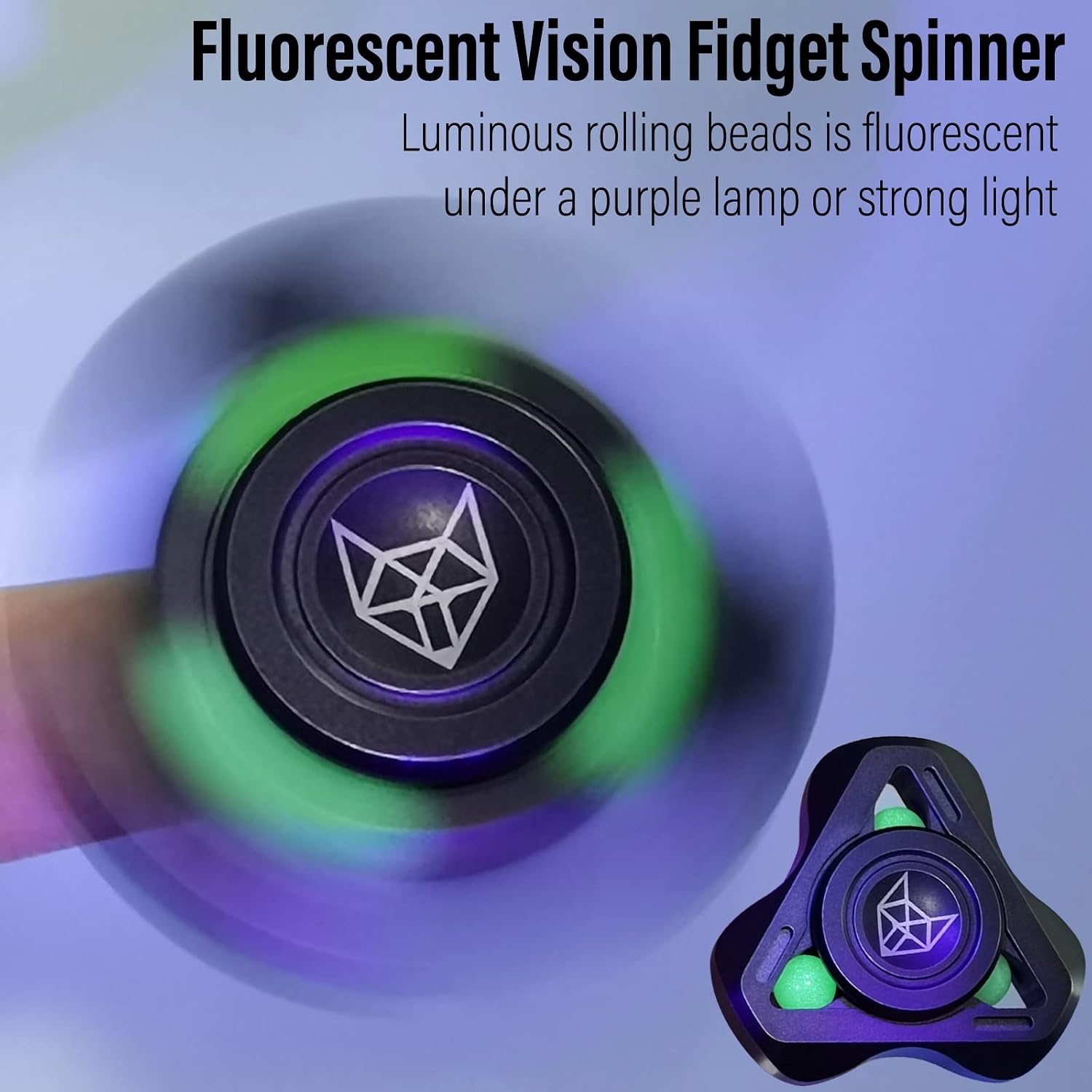 FREELOVE Premium Metal Fidget Spinners for Adults, Stainless Steel Quiet/Click Dual-Mode Fox Tri-Spinner (Glow-in-the-Dark Beads, Spare Precision Bearing), Stress Anxiety Relief Focus Toy, Stone Black image 5