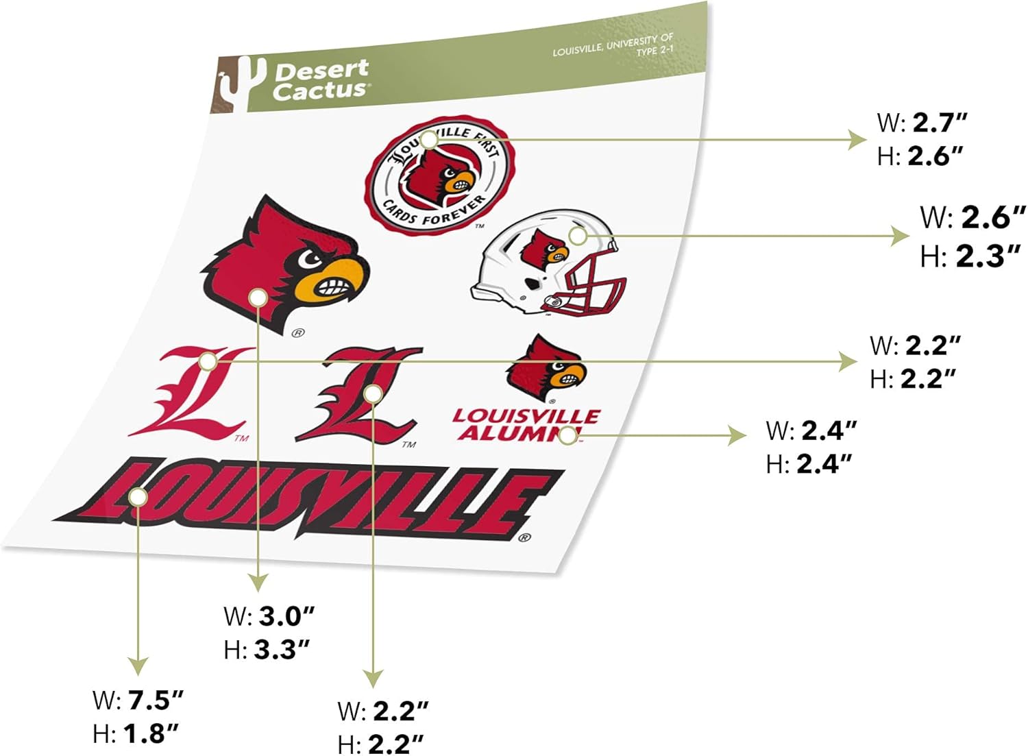 Desert Cactus University of Louisville Sticker U of L Cards Cardinals Vinyl Decals Laptop Water Bottle Car Scrapbook Sheet T2 (Type 2) - Image 4