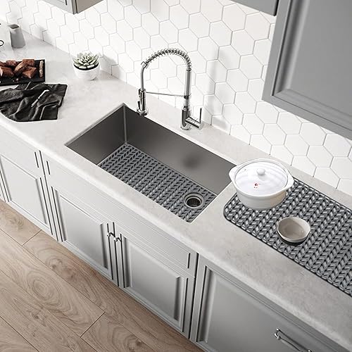 Miniatura 6 de GUUKIN Protectores de fregadero para fregadero de cocina, 28.6 x 14.5 pulgadas, rejilla de silicona para la parte inferior del fregadero de