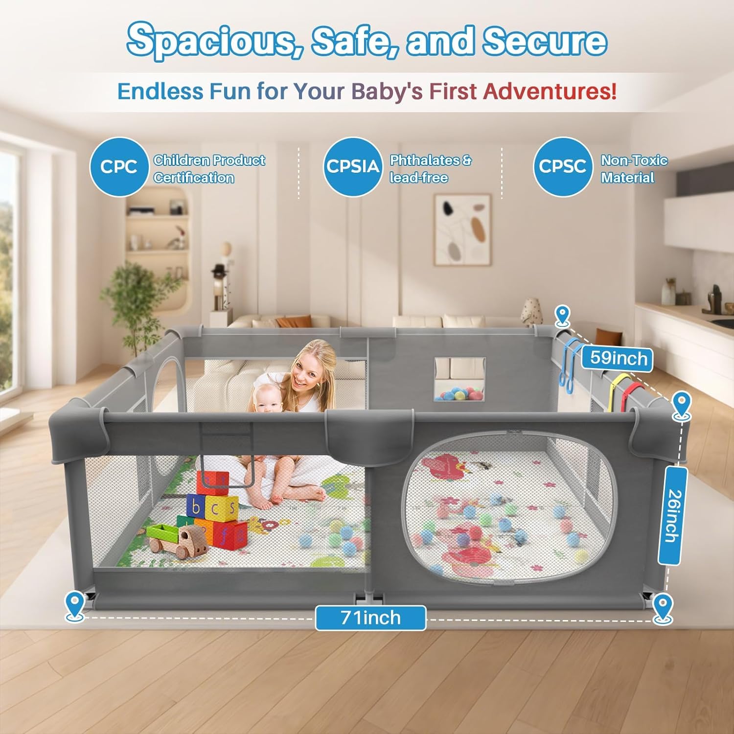 Inaya 6-Pack Child Proof Locks for Cabinet Doors & Inaya Baby Playpen 71x59-inch