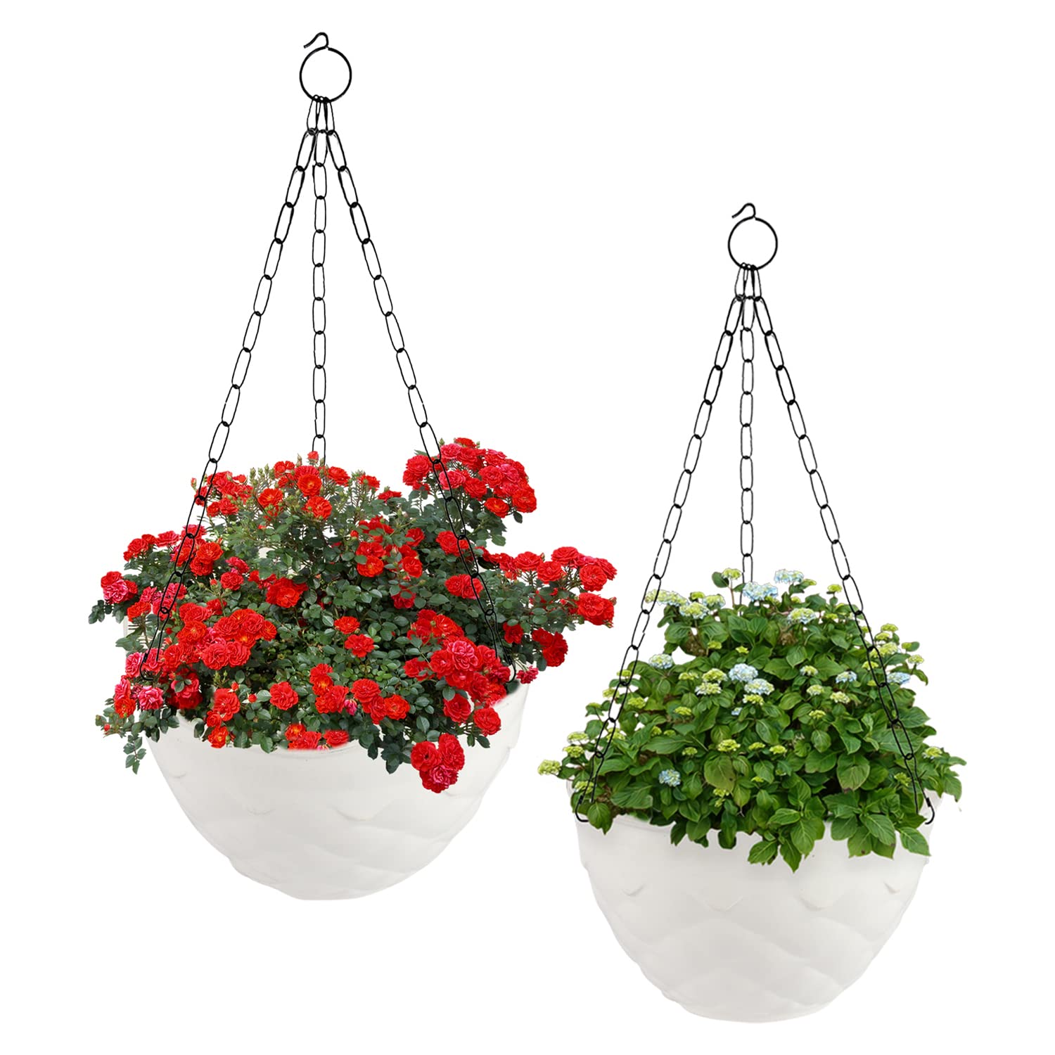 Kuber Industries Diamond Flower Pot|Durable Plastic Hanging Basket Flower Planter with Chain for Home|Garden|Balcony|Pack of 2 (White)-picture-10