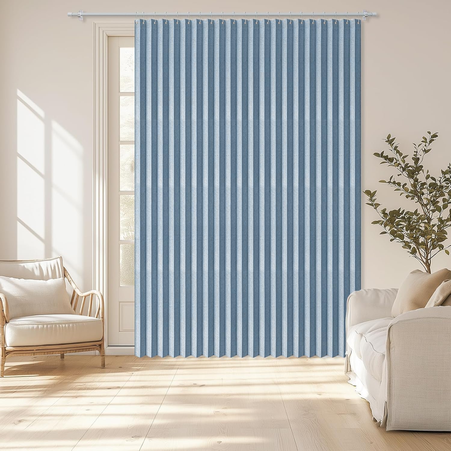 Blackout door curtain, folding invisible door curtain for bedroom, living room and room divider-Sky Blue- W160xH240cm