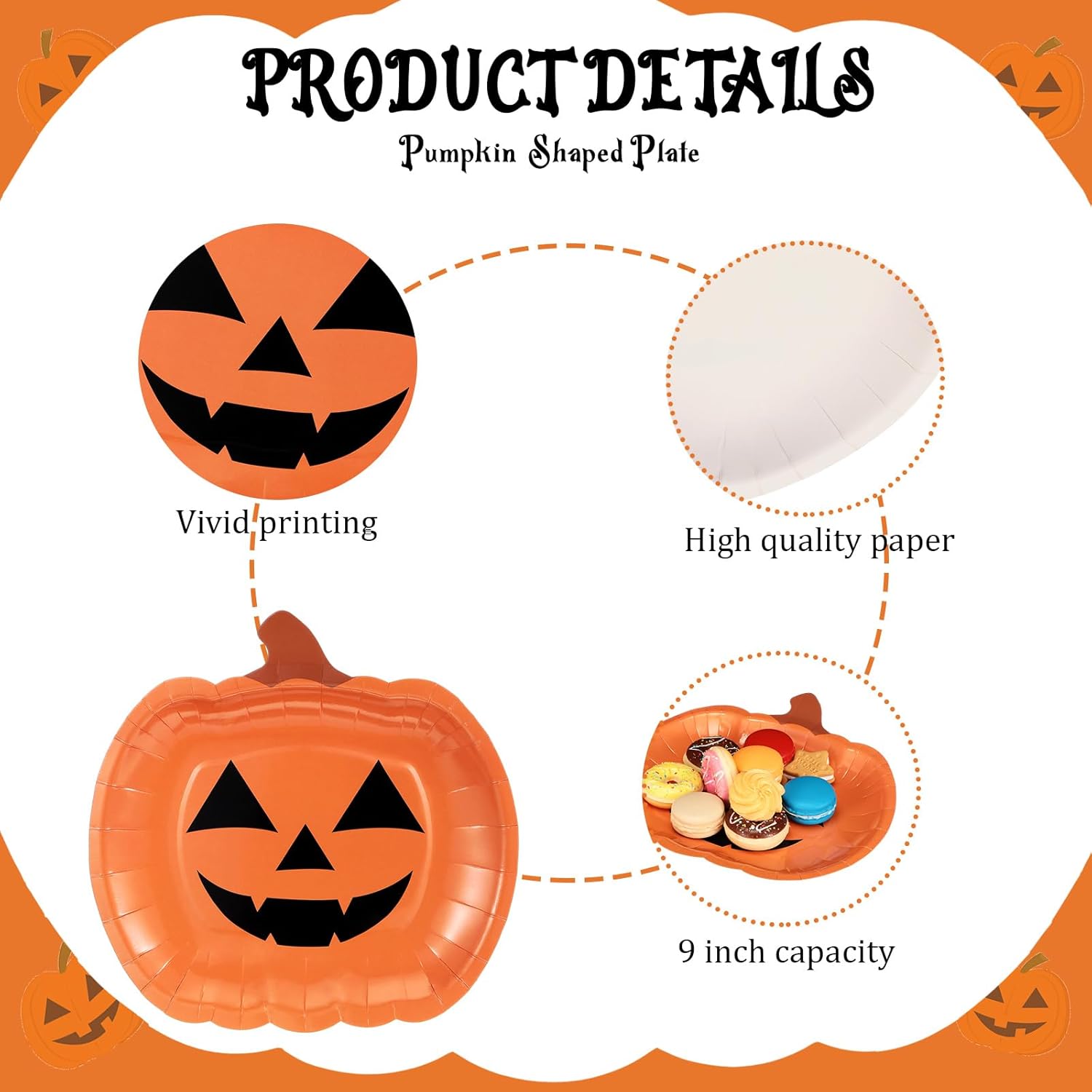 Umigy 120 Pcs Halloween Pumpkin Paper Plates 9 Inch Pumpkin Disposable Plates Halloween Party Dinner Tableware for Holiday Catering Event Dinning Party Favor