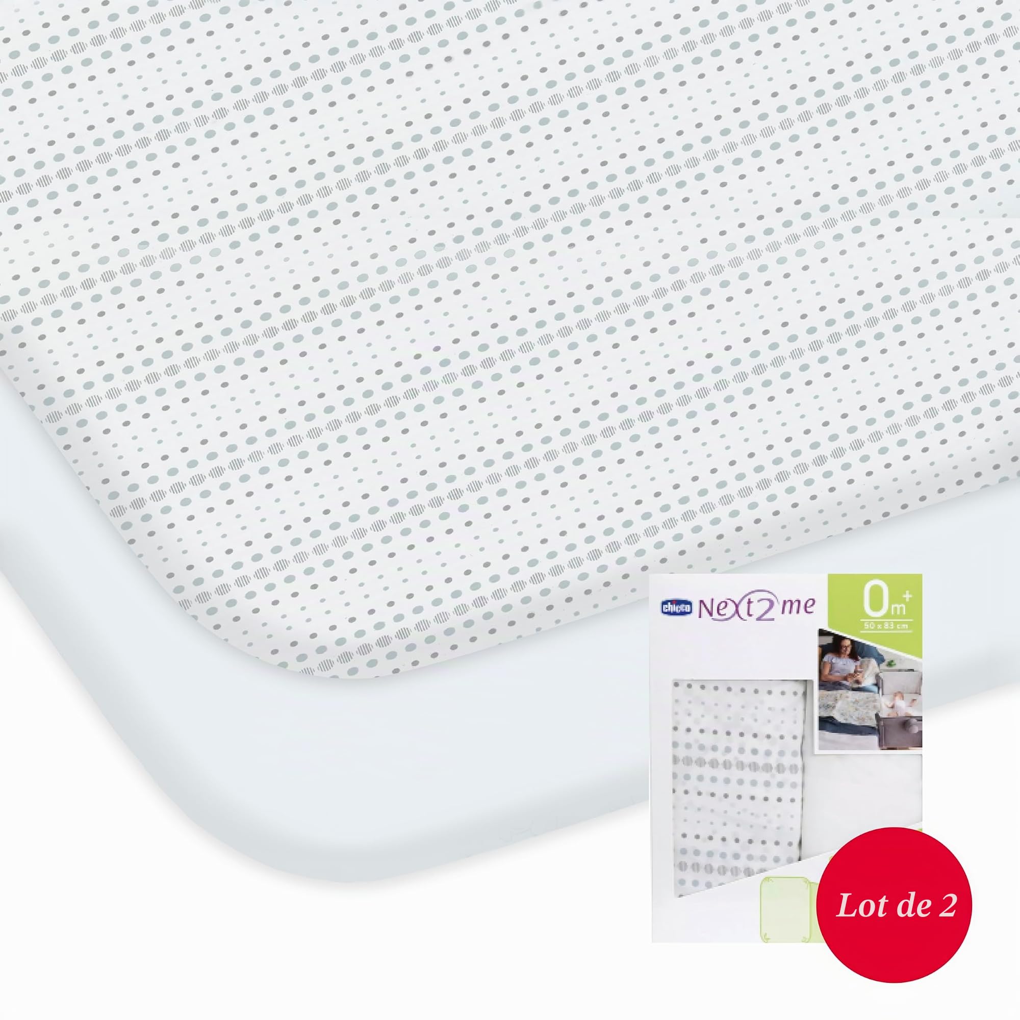 Draps Chicco Next2Me (Lot de 2), 100% Coton Doux, Accessoire Original et Officiel pour Berceau Next2Me Cododo Air