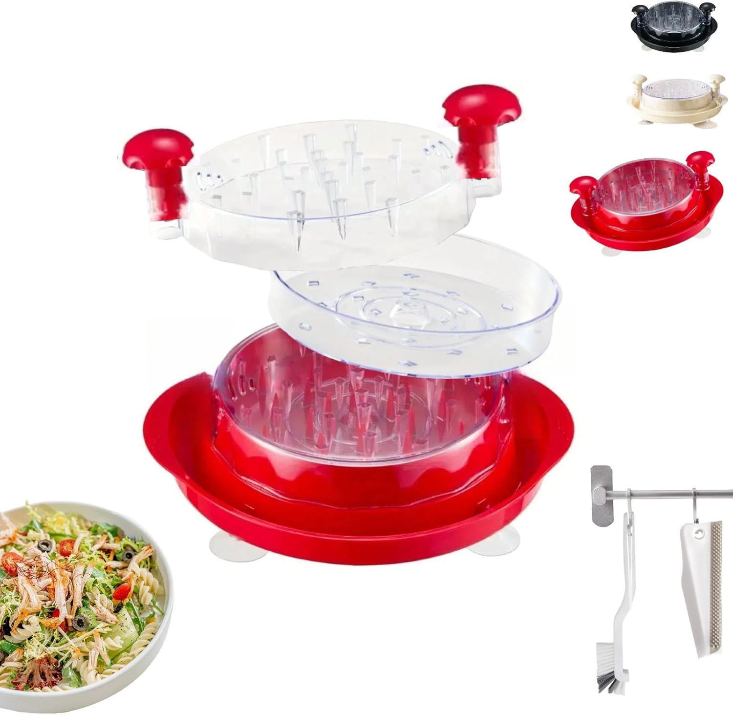 Chicken Shredder Large-11” Chicken Breast Shredder Tool Twist with Brush&Squeegee,Visible Meat Shredder Machine,Anti-Slip Strip,BPA Free,Dishwasher Safe(Red) Chicken Shredder Large-11” Chicken Breast Shredder Tool Twist with Brush&Squeegee,Visible Meat Shredder Machine,Anti-Slip Strip,BPA Free,Dishwasher Safe(Red)