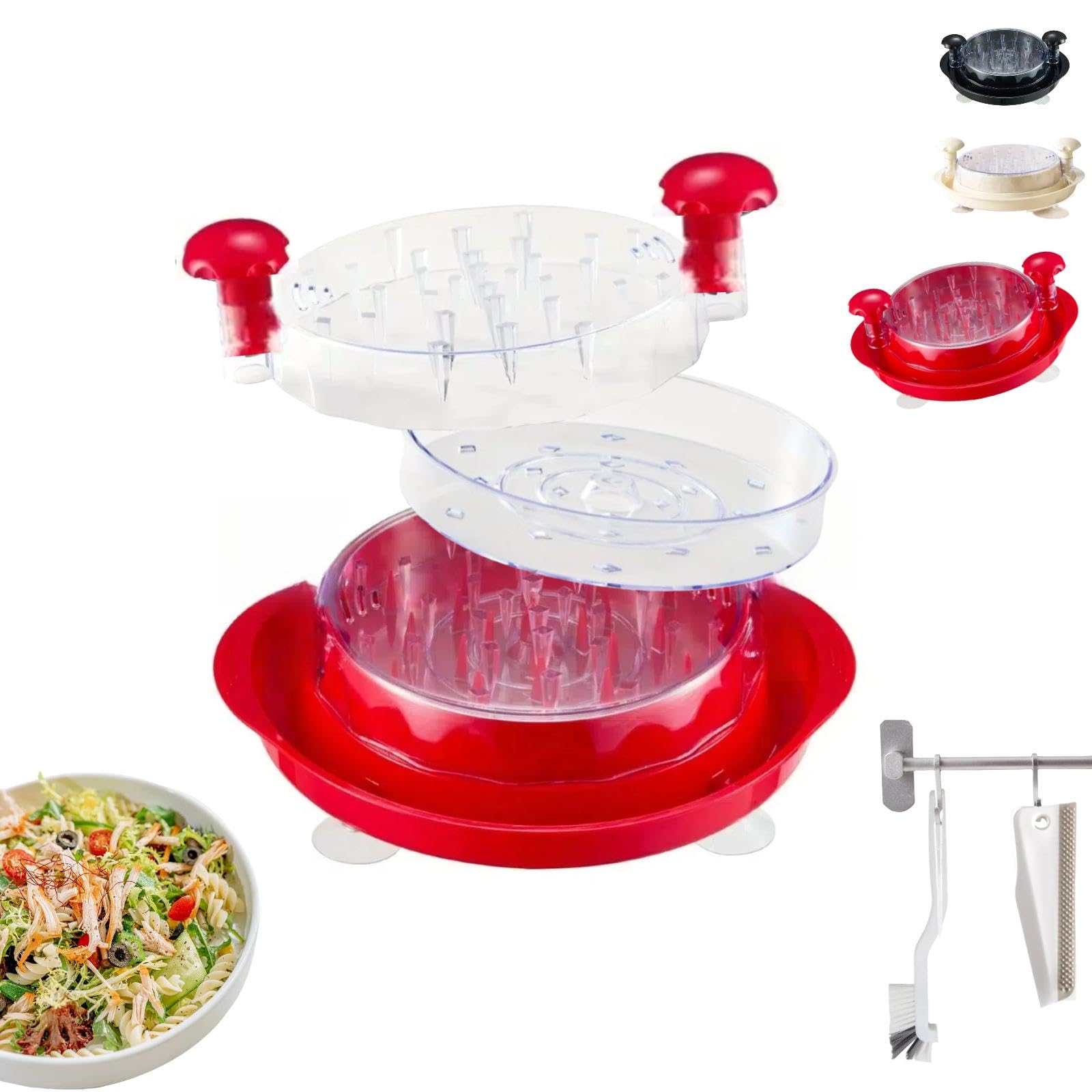 Chicken Shredder Large-11'' Chicken Breast Shredder Tool Twist with Brush&Squeegee,Visible Meat Shredder Machine,Anti-Slip Strip,BPA Free ,Dishwasher Safe(Red)